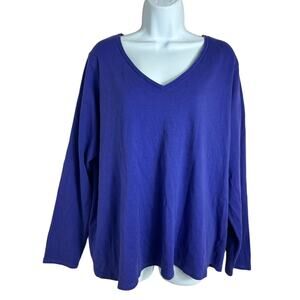 Lane Bryant Purple V-Neck Top Sz 22/24 (3X) Long-Sleeve Pima Premium Blend Shirt